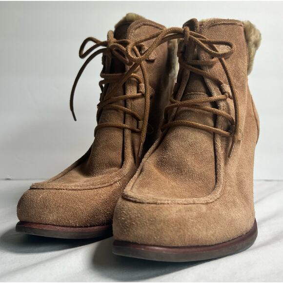 UGG Shoes - UGG Analise Lace Up Shearling Ankle‎ Booties Size 10 Chestnut